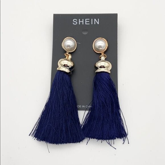 SHEIN Jewelry - 🍭6/$30 New Shein Pearl and Navy Tassel Earrings